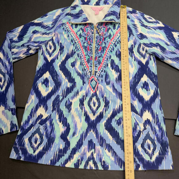 Lilly Pulitzer Preppy Designer Classic Geometric Quarter Zip Popover Small - Picture 3 of 14